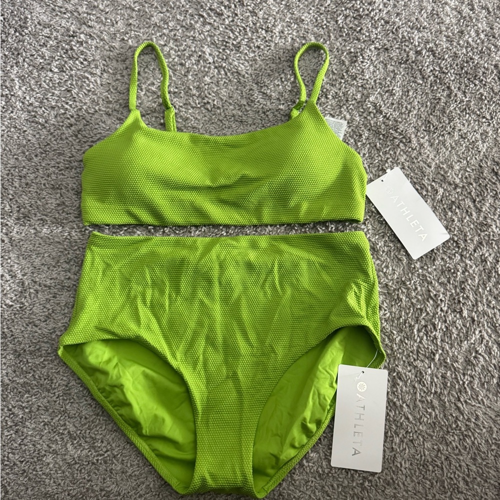 Athleta Lime Green Textured High-Waist Bikini Set